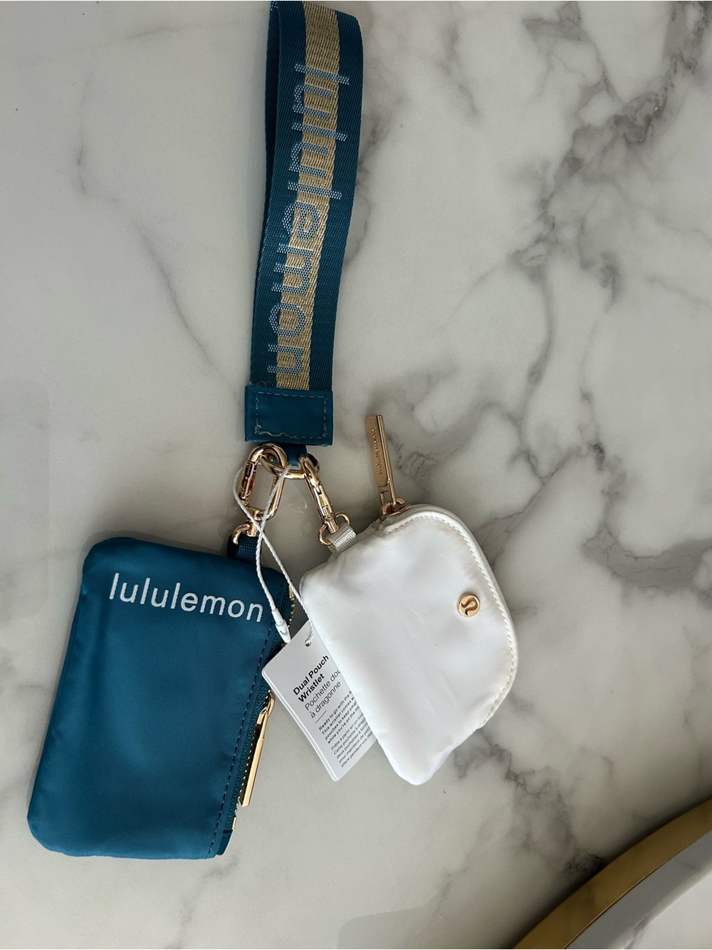 lululemon athletica Teal and White Wristlet Key Pouch Set